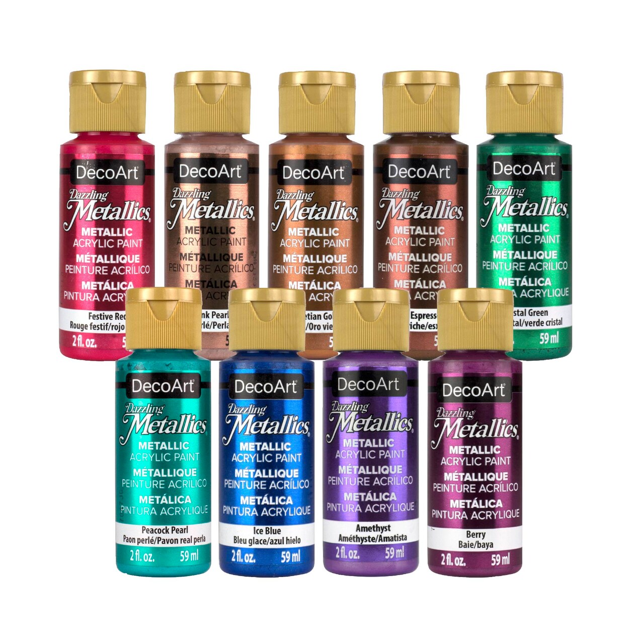 DecoArt Dazzling Metallics Bold Metallic Acrylic Paint Set, 9 Colors
